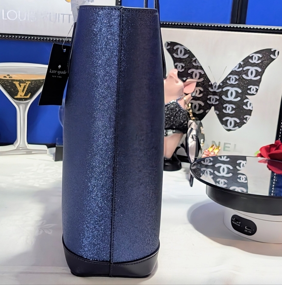 Kate Spade Glitter Tinsel Tote Parisian Navy & Black Leather - NEW🔥 - Picture 7 of 16
